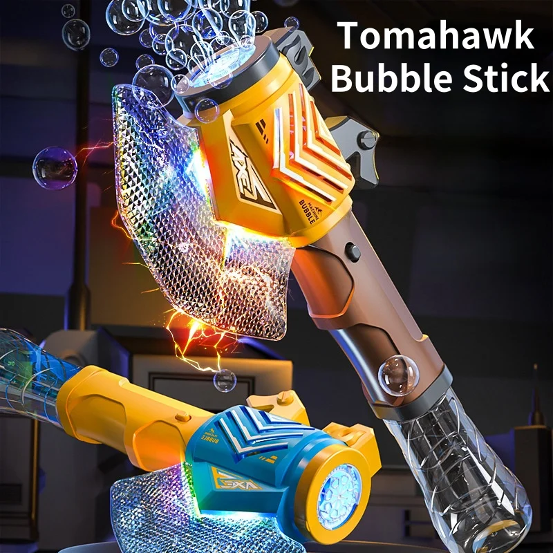 آلة الفقاعات المحمولة أوتوماتيكية بالكامل الفأس الإضاءة فقاعة صانع عصا الصيف في الهواء الطلق حفلة عيد ميلاد لعبة هدية