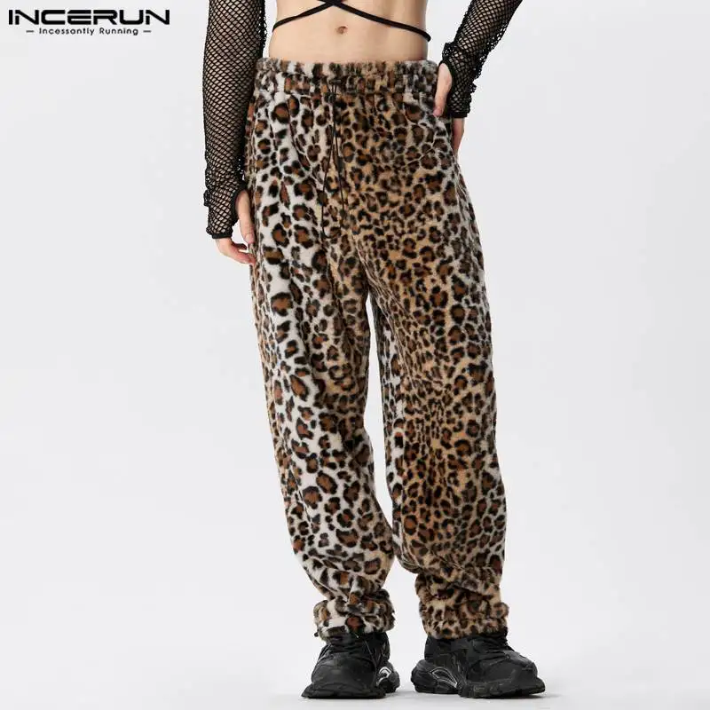 

INCERUN 2024 Sexy Fashionable Trousers American Style Mens Leopard Print Pattern Plush Pants Streetwear Hot Sale Pantalons S-5XL