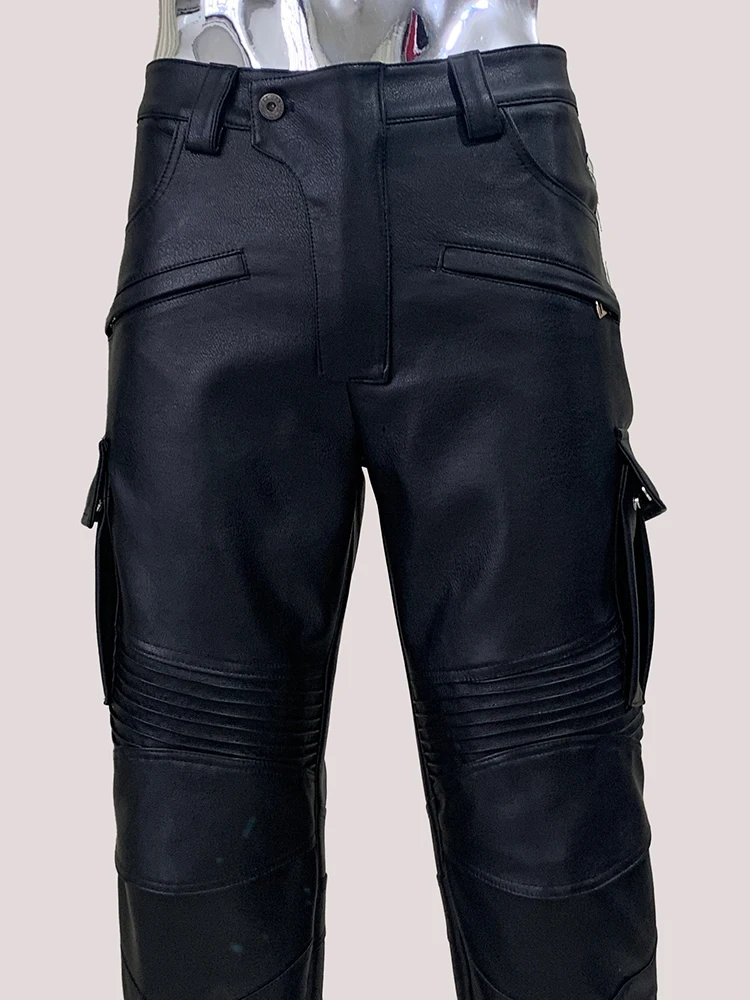 Nerazzurri Autumn Cool Handsome Fitted Matte Black Pu Leather Pencil Pants Men High Waist Luxury Designer Emo European Clothes