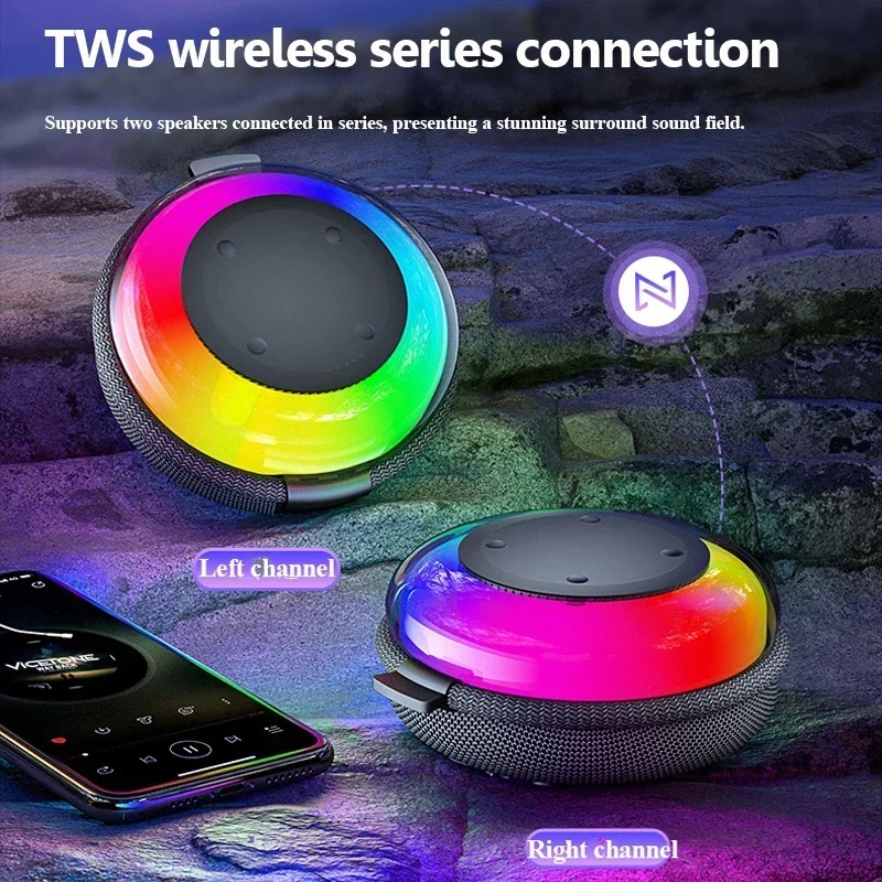 Mini Outdoor Bluetooth Speaker Portable Colorful Ambient Light TWS Stereo Soundbar Subwoofer Wireless Handfree Call Music Player