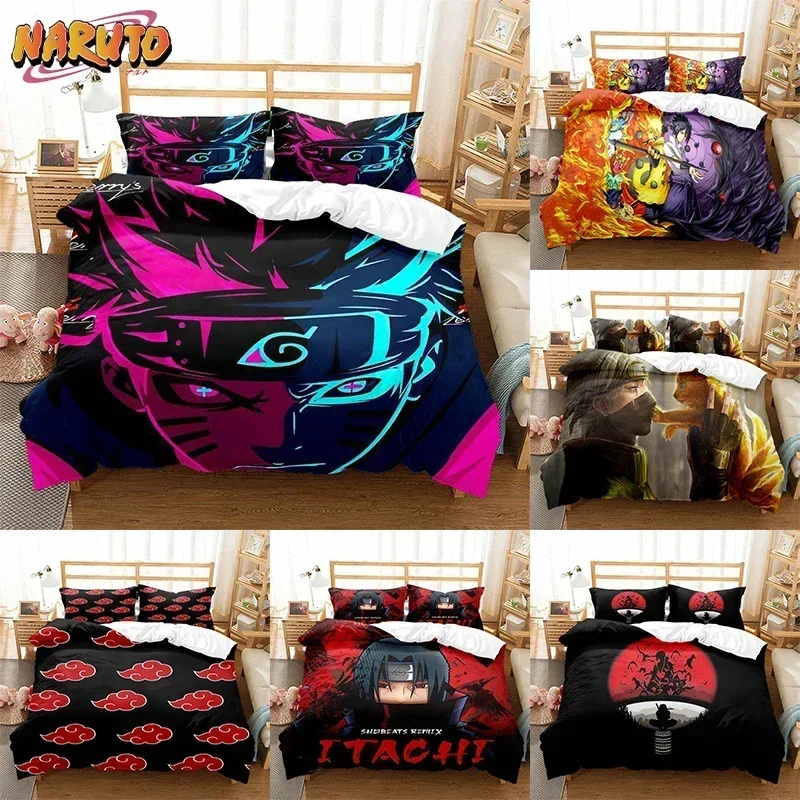 Uzumaki Uchiha Naruto juego de cama funda de edredón Sasuke funda de almohada Anime Cosplay funda nórdica para dormitorio traje de cama regalos de cumpleaños