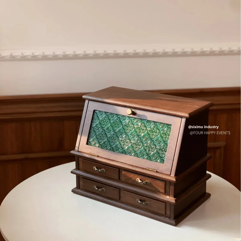 custom.High-End Solid Wood Large Capacity Black Walnut European Style Multi-Layer Vintage Jewelry Cabinet & Box