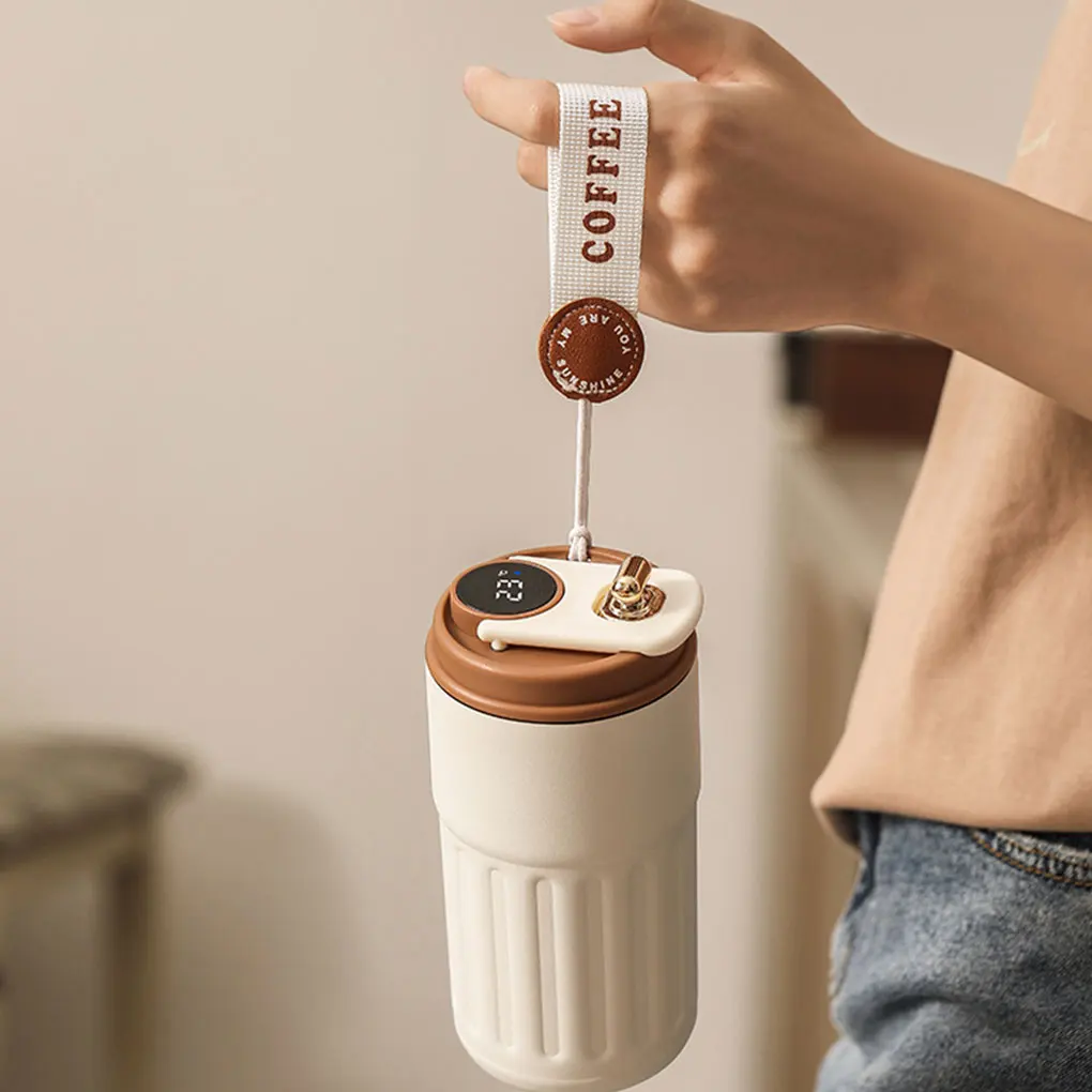 Portable Vacuum Insulated Travel Mug Stainless Steel Insulated Cup LED Display Temperature Thermos Bottle Car Mounted Coffee