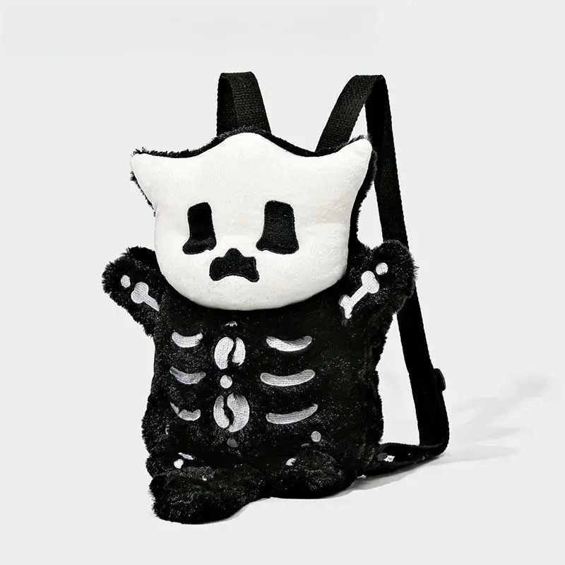 Funny Plush Backpack Women Men Black Skull Versatile Exquisite Plush Bag Special Cartoon Rucksack Female Lolita Birthday Gift