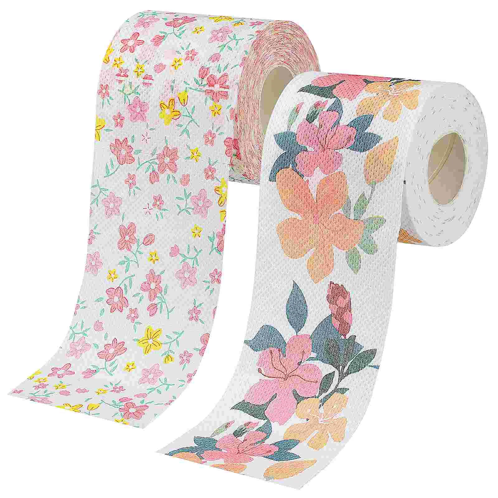 

2 Rolls Printed Paper Commercial Toilet Tissue Restaurant Fake Flower House Napkins Standard