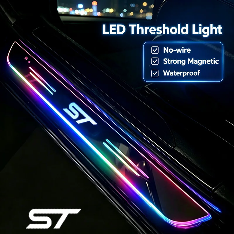 Magnetic Glowing Car Door Sill Light for Ford ST STLine Emblem Fiesta Focus Mustang LED Threshold Welcome Plate Pedal Light