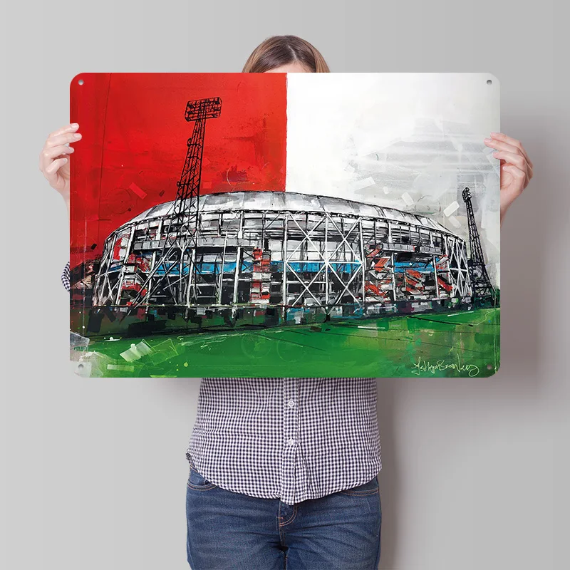Póster con Textura Impresa en 3D del Estadio De Kuip Feyenoord, Arte de Pared Personalizado, Letreros Metálicos Retro para Decoración de Sala de Estar y Hogar