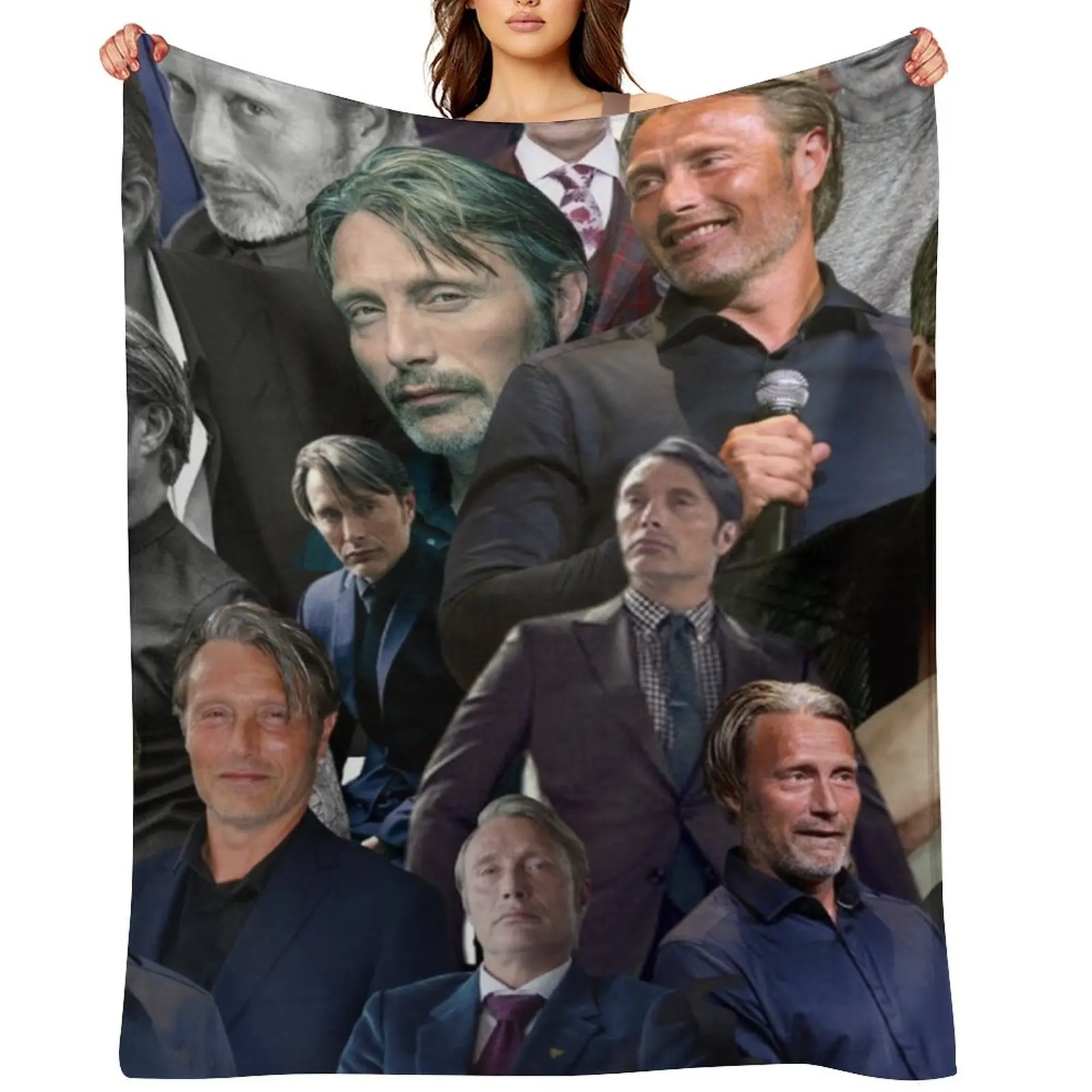 

mads mikkelsen photo collage Throw Blanket Summer Beddings Luxury Designer Plush Custom Blankets