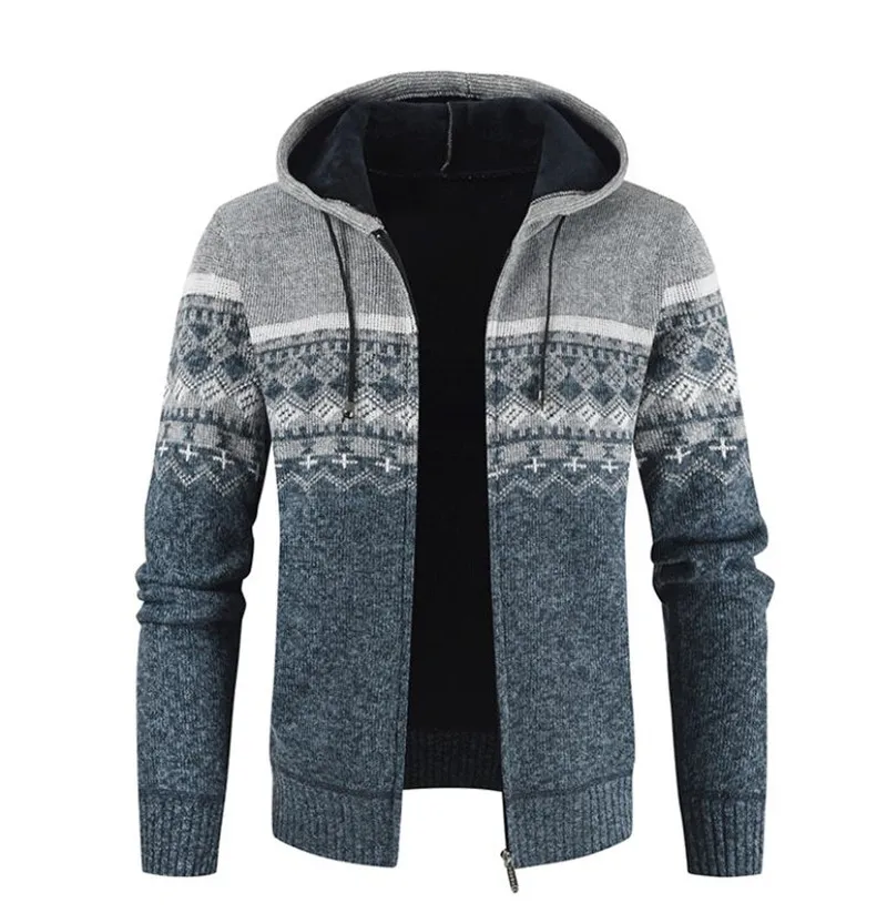 Men's Sweater Coat Spring Autumn Mens Hooded Coat Thick Zipper Sweater Cardigan Jumpers Male