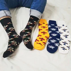 Funny Airplane Aircrafts Cotton Men Crew Sock Funky Crew Socks Gift Pilot Men Husband Cute Street Socks Novelty Funky White