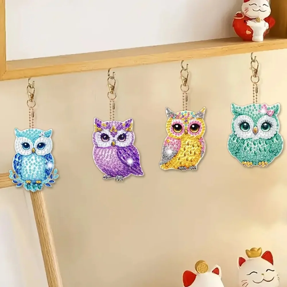 6-piece/set DIY Diamond Keychain - Owl Pattern Animal Series, Handmade Decoration, Diamond Painting Set Material, Handmade Mosai view 5