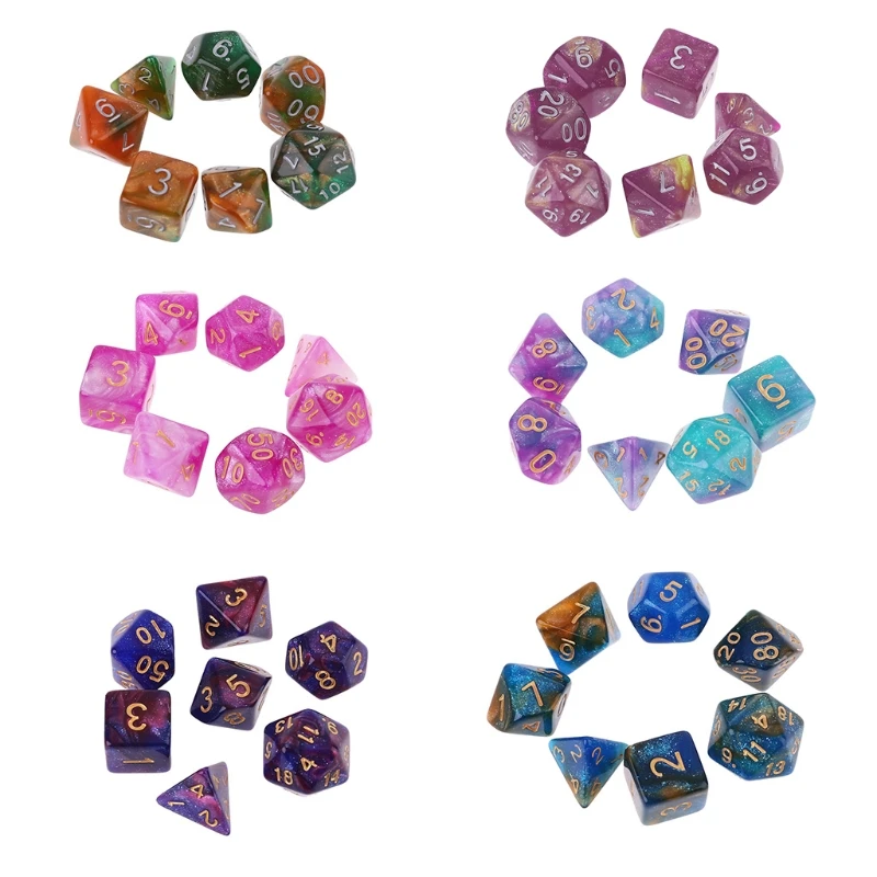 7pcs/set Dichromatic D4 D6 D8 D10 D12 D20 Polyhedral Dices Numbers Dials Desktop Table Board Game