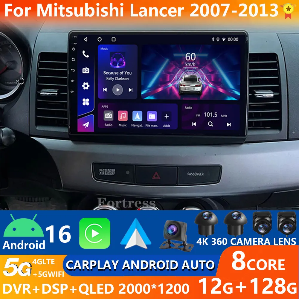 Android 16 Carplay Auto Radio reproductor Multimedia para Mitsubishi Lancer 2007-2013 2K pantalla Autoradio estéreo 2din unidad principal