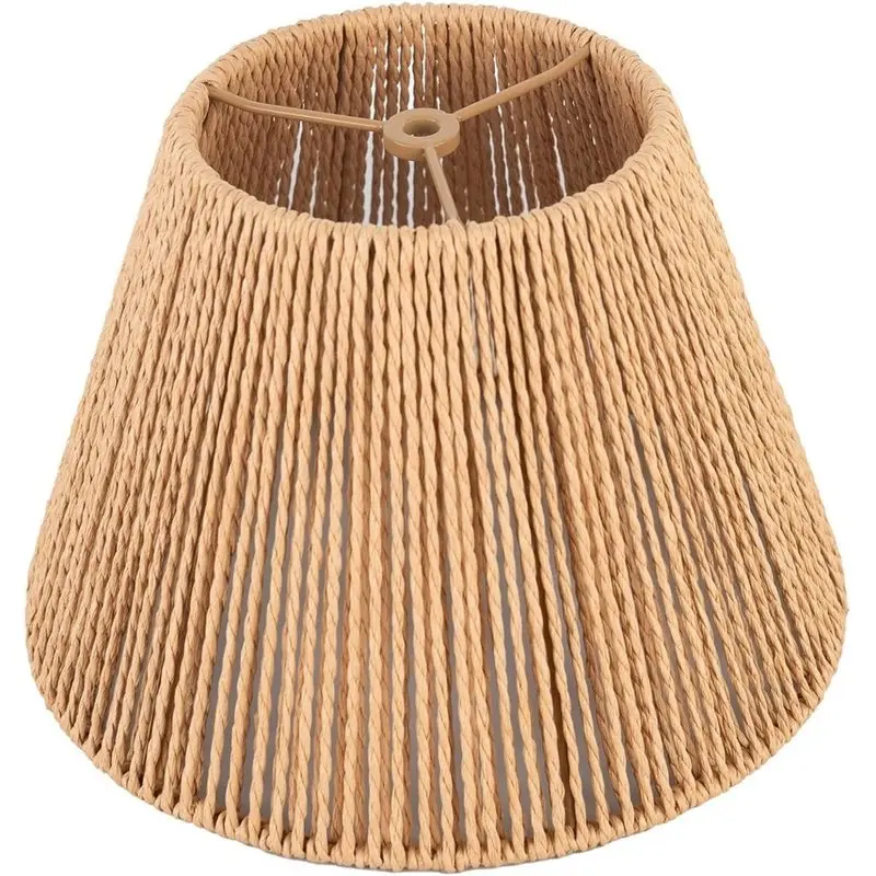 A84E-Hand Woven Vintage Style Rattan Lamp Shades Boho Rattan Lamp Shade Small Bell Lampshade,For Table Lamps Replacement