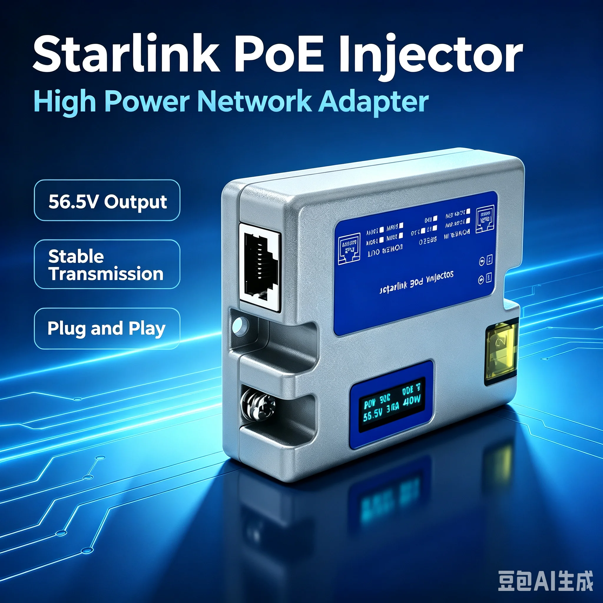 Starlink POE injector with OLED display 150w/240W/320W DC 48-57V input