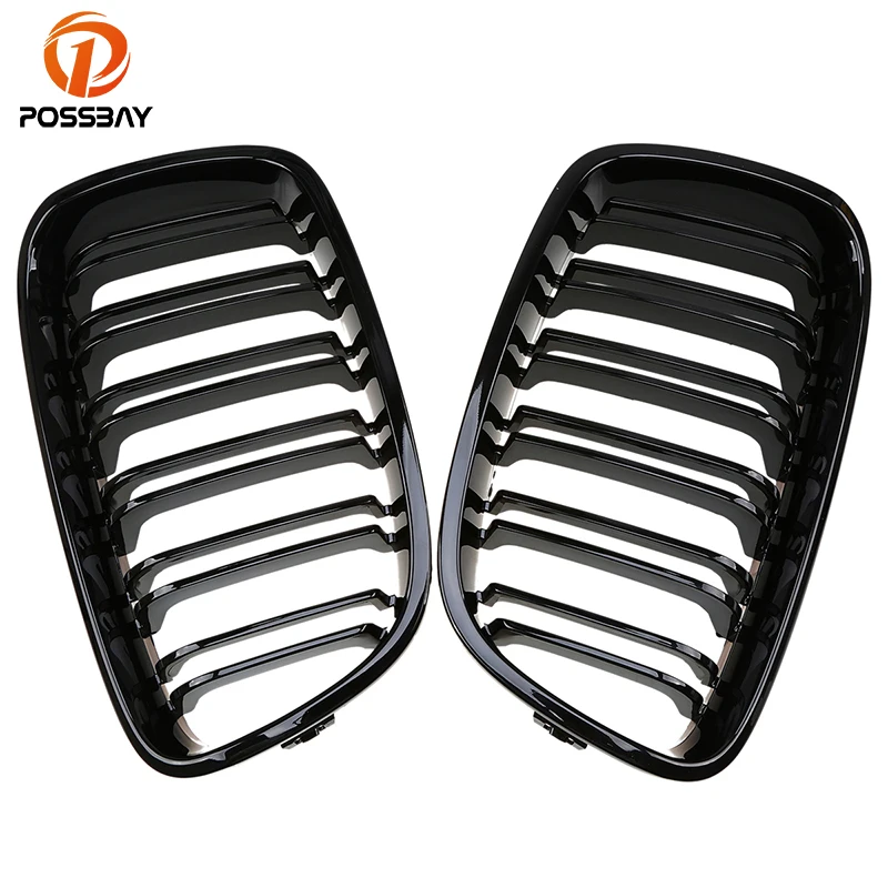 POSSBAY Front Grills Gloss Black Double Line Grille for BMW 1-Series F20 116d ed/116i/118d 5-door 2011-2015 Bumper Center Grill