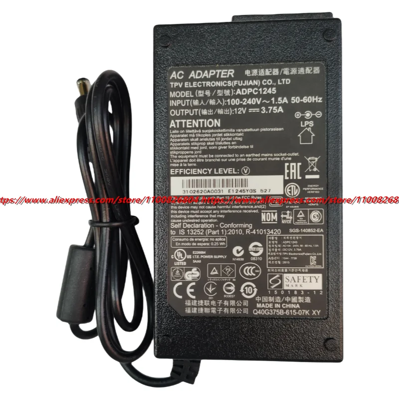 Orignal ADPC1245 12V 3.75A AC Power Adapter ADPC12416AB Charger For AOC 230LM00023 For PHILIPS 239C4Q E2271HDS 227E4QH 239C4QHSW