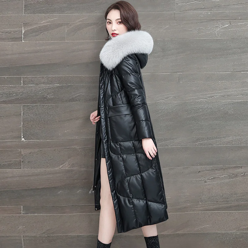 

2023 Genuine Leather Jacket Women's Clothes Winter Sheepskin Down Jacket Women Elegant Mid-length Coat Fox Fur Collar Chaquetas