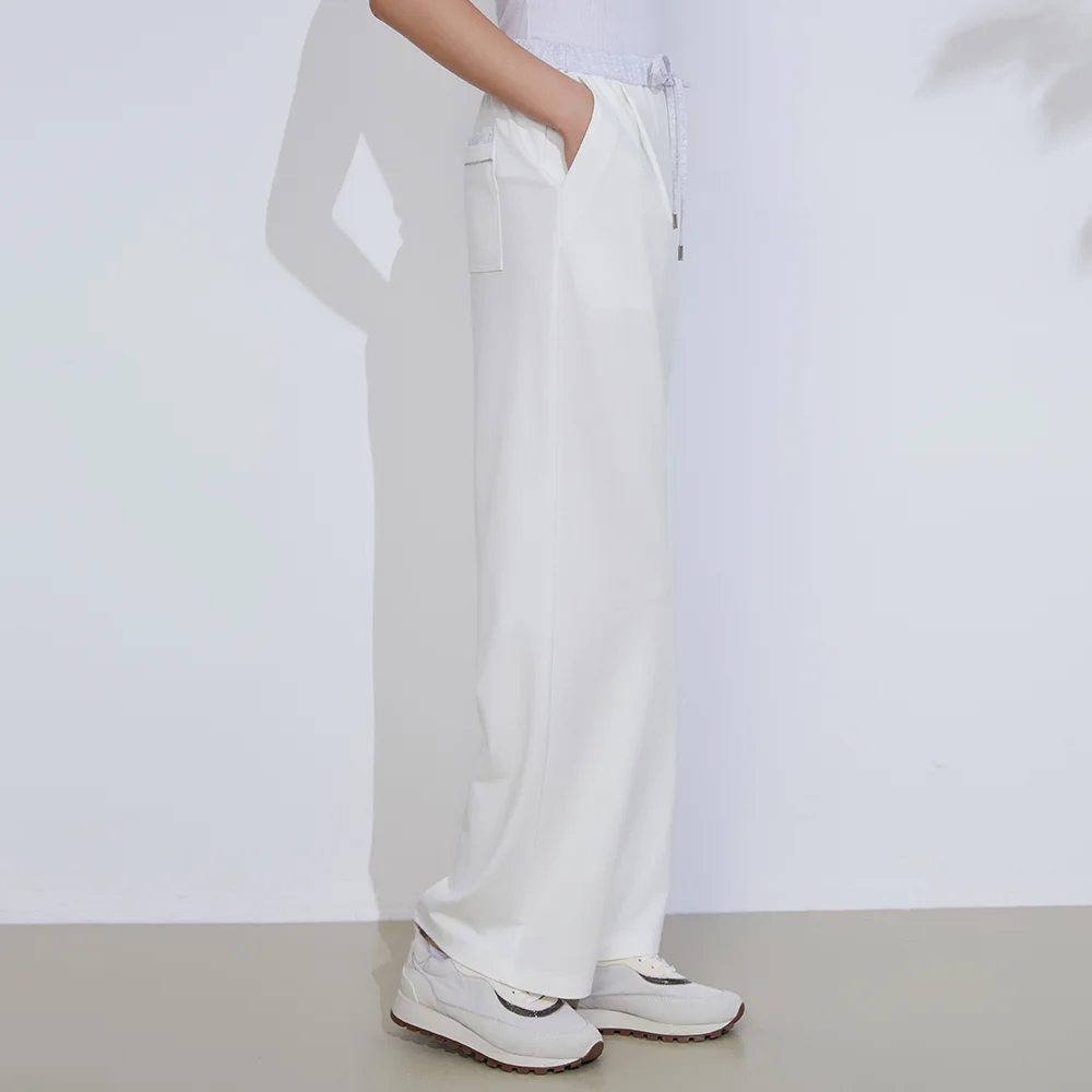 K2369W Quality Long Straight Loose Trousers Wide Leg Luxury Women's Clothing Pure Cotton Ladies Pants