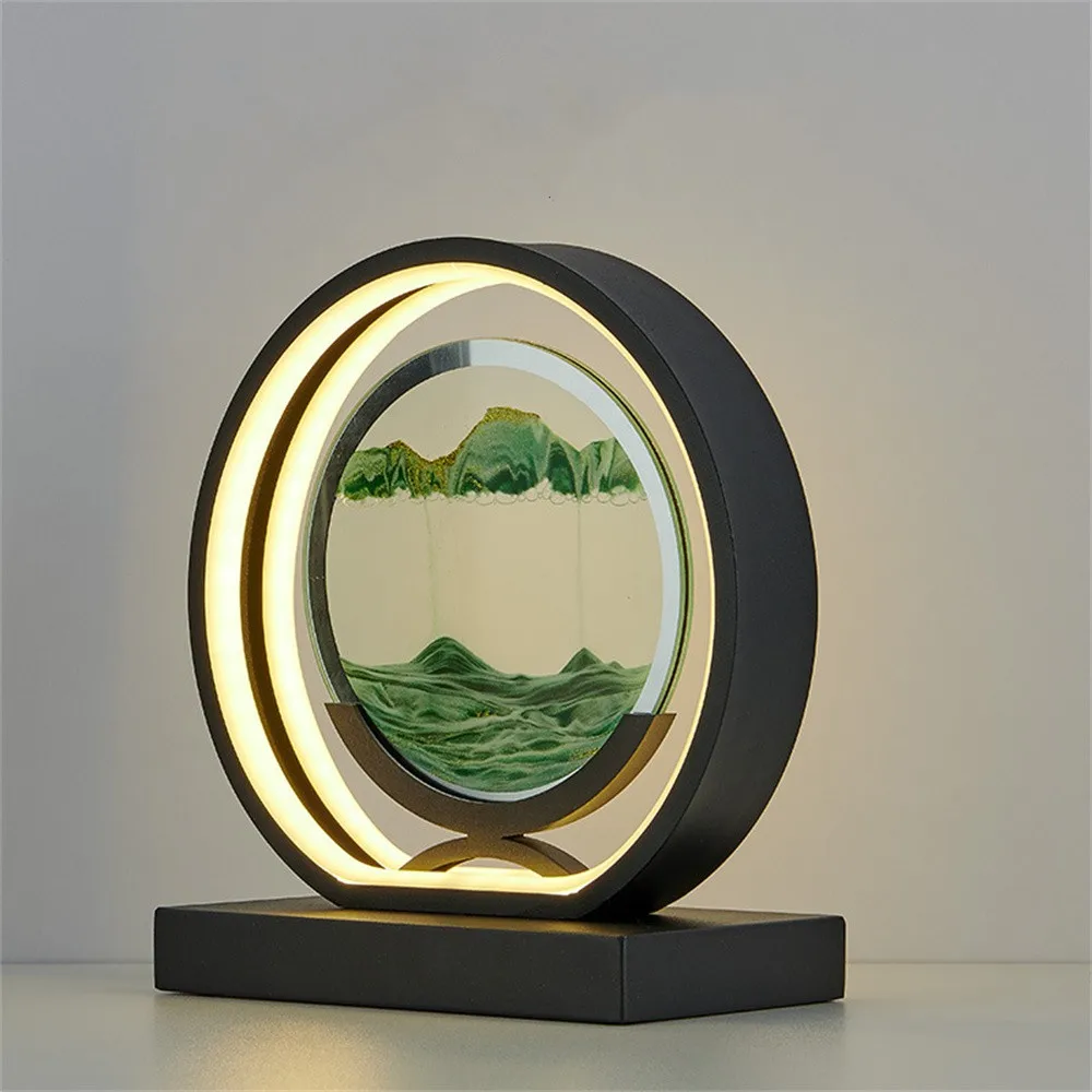 

3D Lamp Moving Sand Art Picture LED Mobile Art Landscape Light Round 360° Rotatable Bedside Lamp Sands of Time Lamp for Bedroom