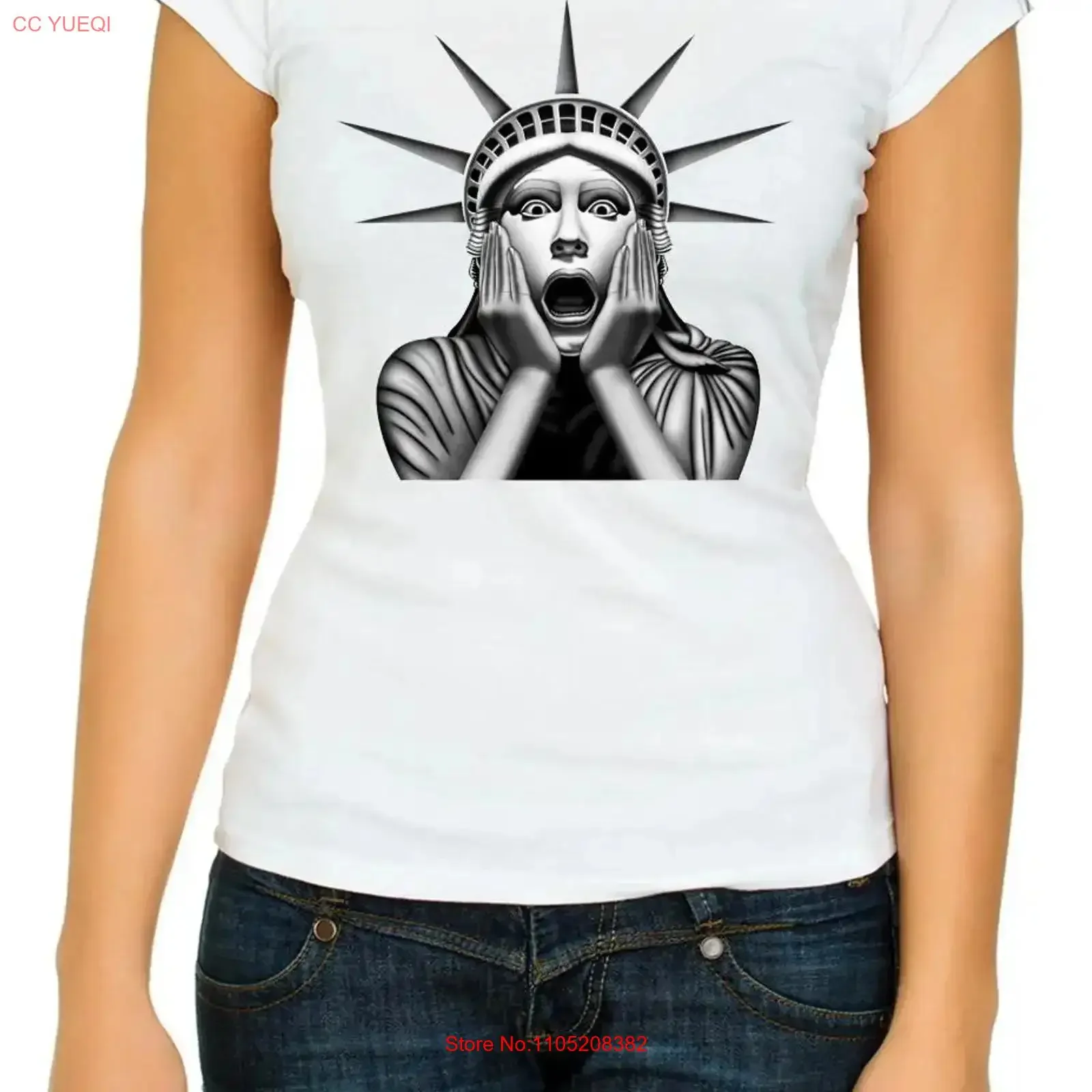 OMG American Statue of Liberty 3 4 Short sleeve White Woman T Shirt K429 vintage Washed Comfortable Soft Slightly Unisex