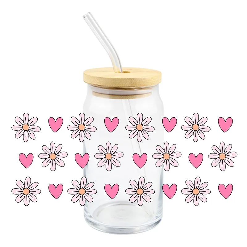 3D Love Design UV DTF Transfer Sticker Waterproof Durable For Libbey Glass Cup 16 OZ Wraps Cup High Quality Decals