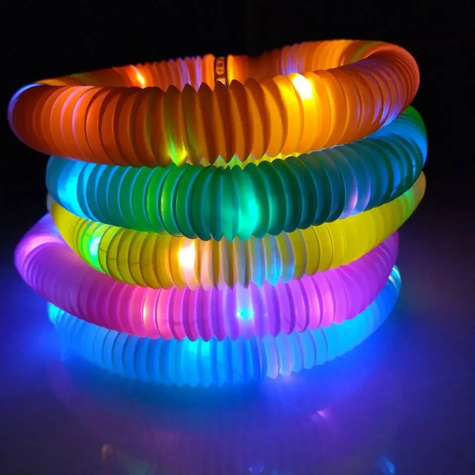 DIY Luminous Pop Tubes Led Fluorescent Color Retractable Plastic Tube Kids Sensory Toys Adults Child Stress Relieve Squeeze Toy