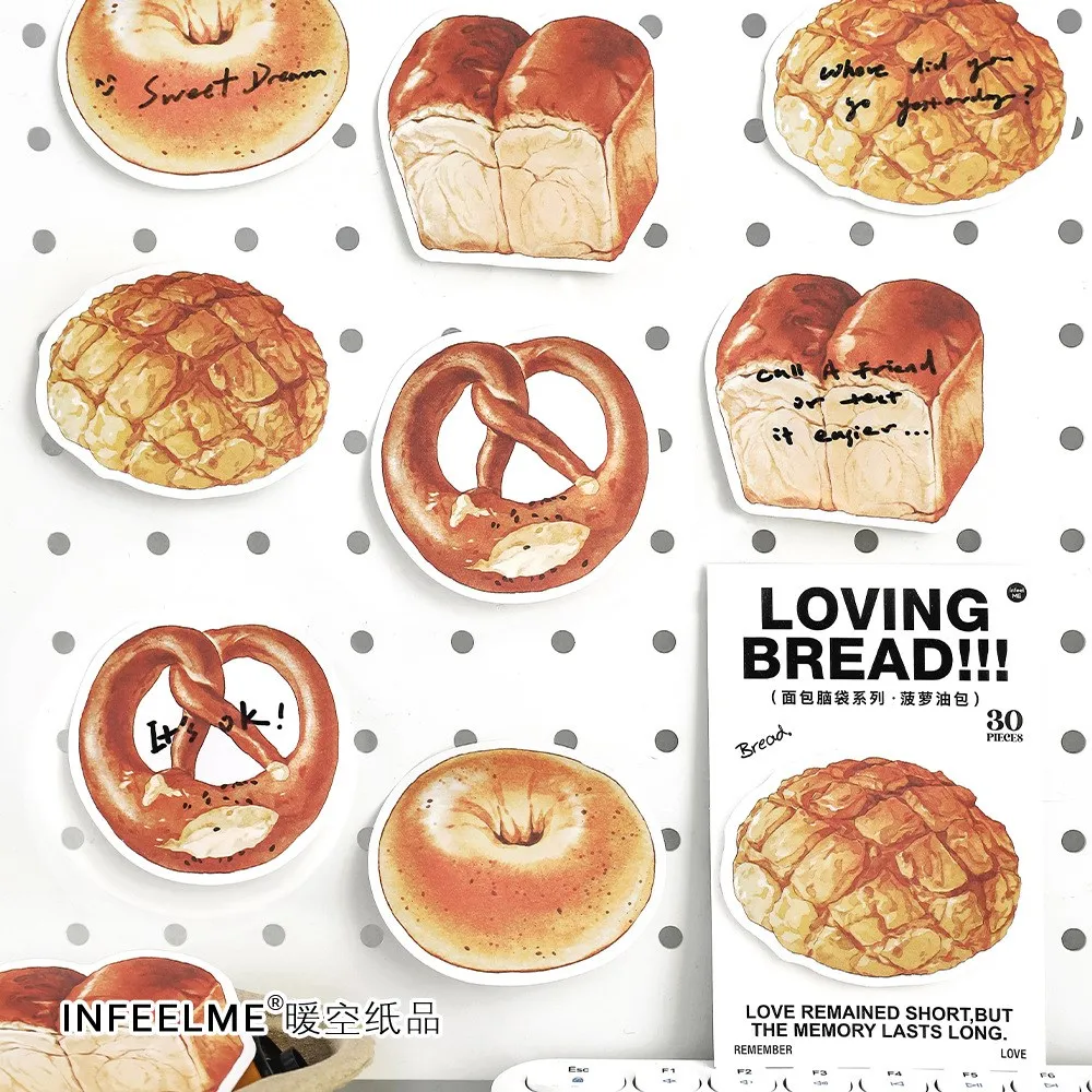 30 Sheets Bagel Bread Design Self-Adhesive Note Pads Sticky Memo Notes For School Office Home Supplies Students Teachers Present