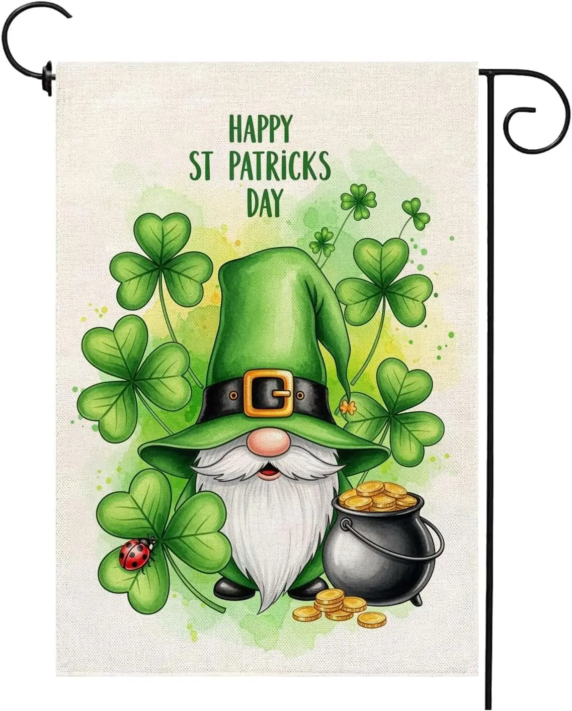 Happy St Patricks Day Gnome Garden Flag 12x18 Inch Burlap Double Sided Outside Shamrocks Clovers Yard Holiday Outdoor Decora PPM