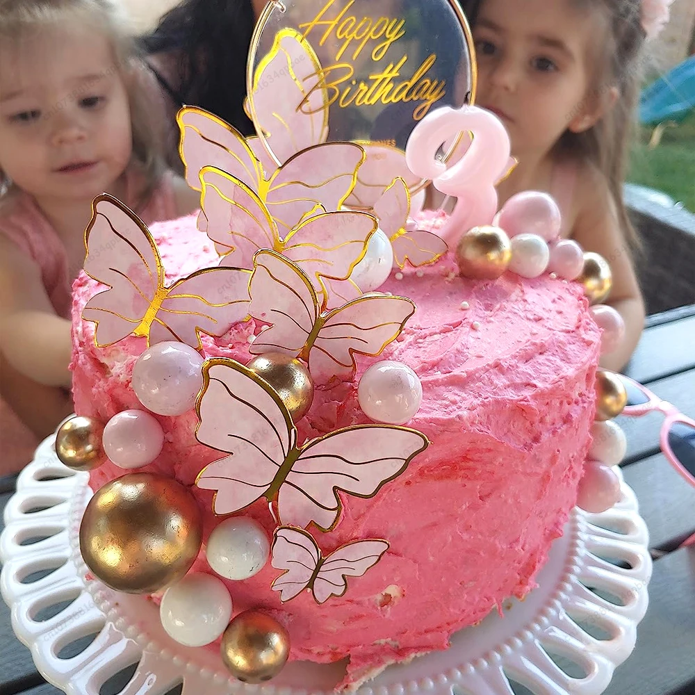 Adornos de mariposa para pastel de feliz cumpleaños, decoración de fiesta de boda, suministros para hornear de postre de ducha, estampado de