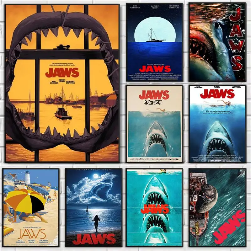 HD Print Classic Horroible Movie Jaws Poster Martin Brody Shark Film Vintage Canvas Painting Wall Art for Living Room Home Decor