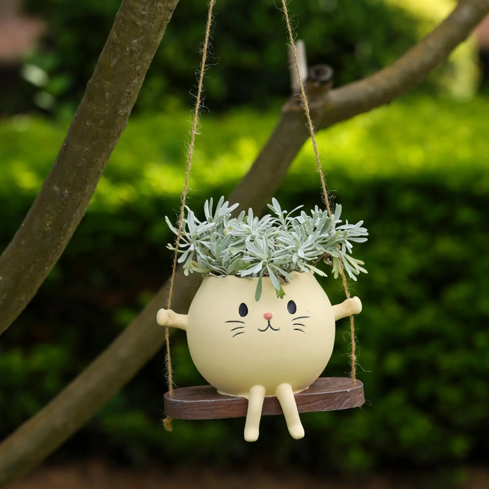 

Swing Face Planter Pot Cute Cat Rocking Chair Resin Flowerpots Adorable Plant Containers For Window Sill Outdoor Balcony Living