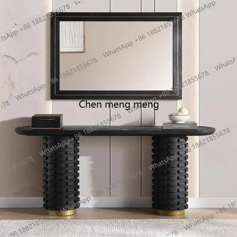 

F150 Mid-Aged Vintage Black Solid Wood Console Italian Minimalist Art Villa Aisle Console Table