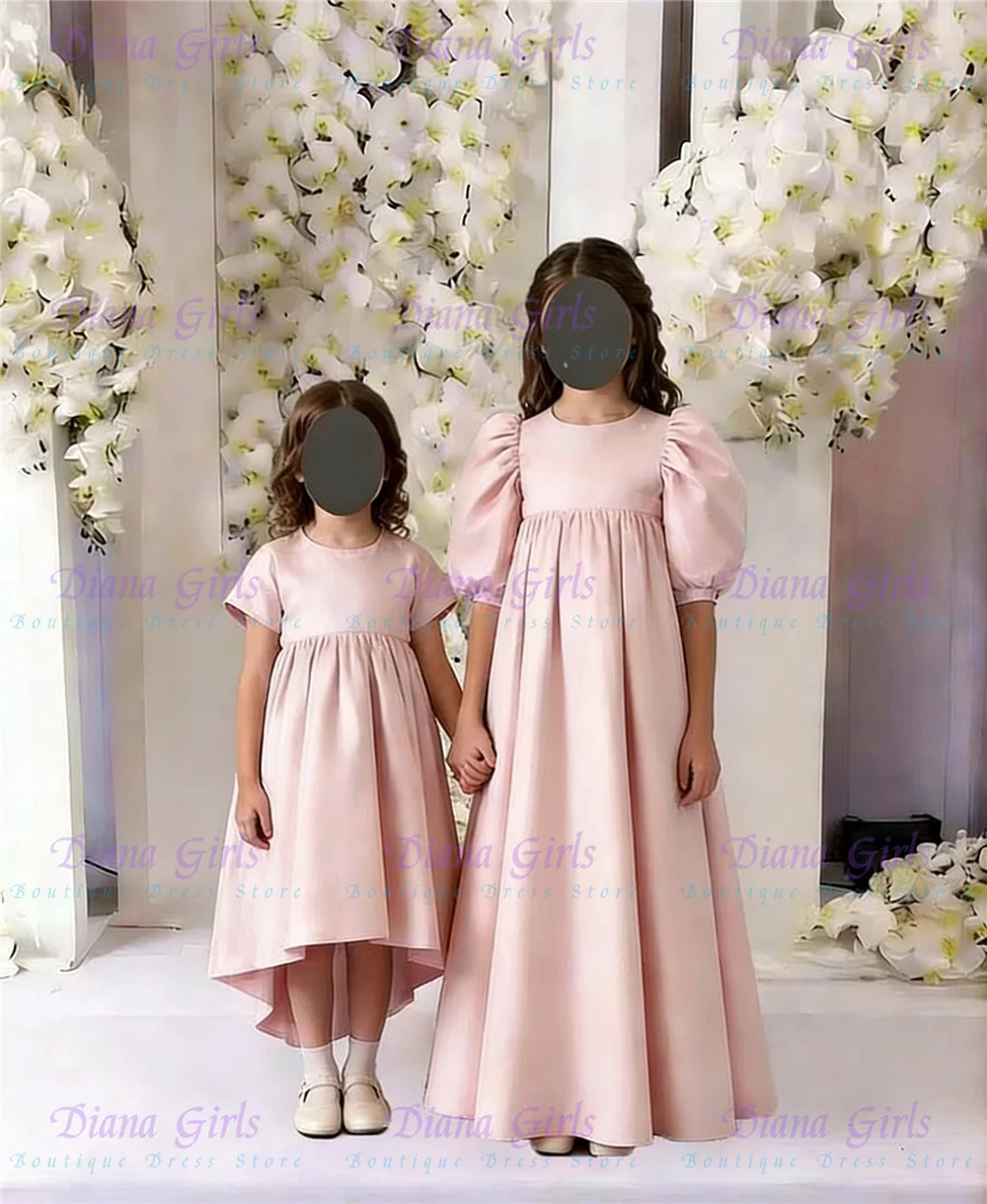 Customisable Elegant Flower Girl Dress Quality Pink Satin Fluffy Big Bow For Kids Wedding Birthday Party Evening Ball Gowns