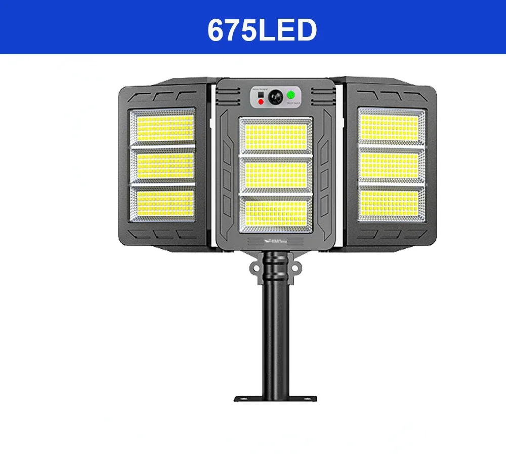 

Solar Lights Outdoor 675 LEDs Wall Lamp with Adjustable Heads Security LED Flood Light IP65 Waterproof with 3 Working Modes