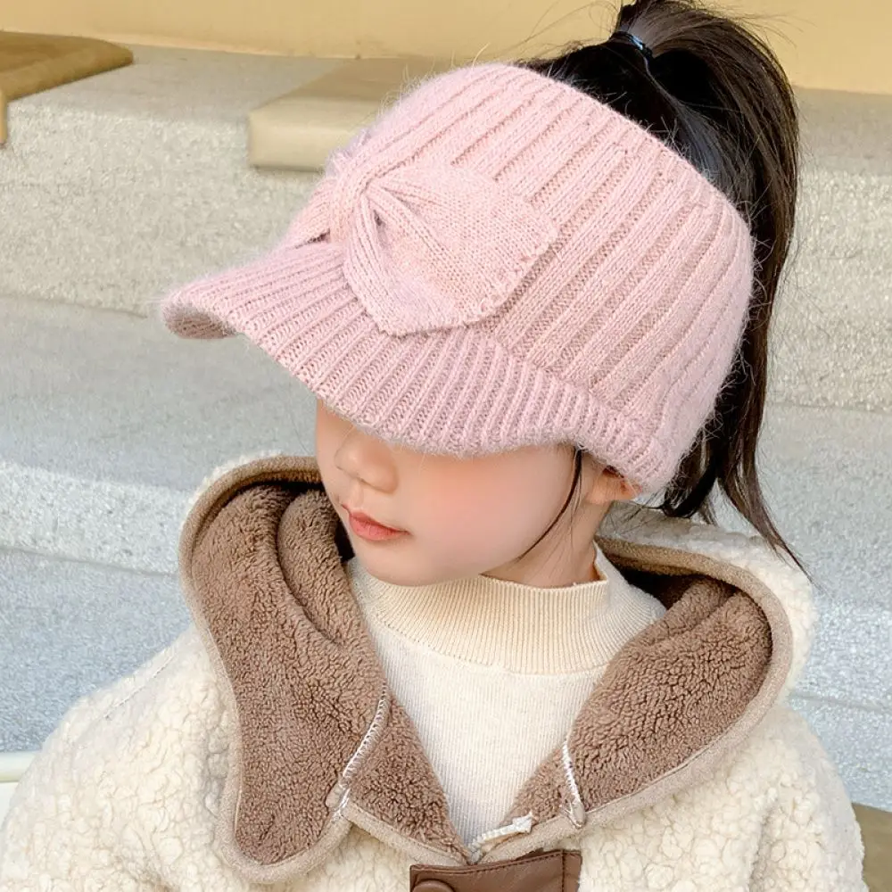 Toddler Girls Knitted Visor Cap Winter Warm Knit Hat Fashion Children Sunshade Peaked Beanie Soft Cozy Outdoor Casual Accessory