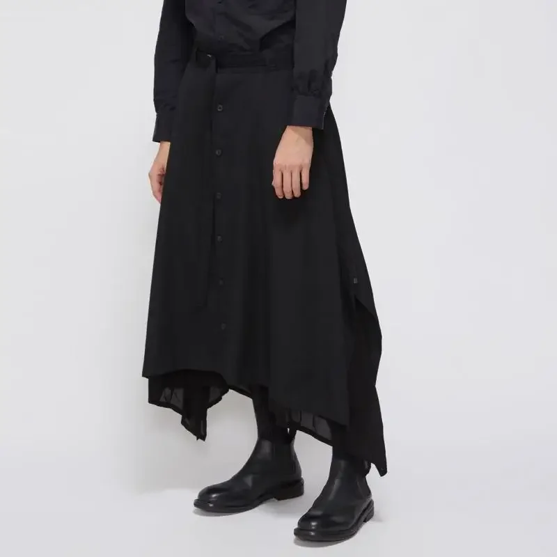 

YOJI OOAK DOUBLE SLACKS Шерстяные широкие брюки Двухслойные брюки-кюлоты Свободные темные оригинальные брюки высокого качества