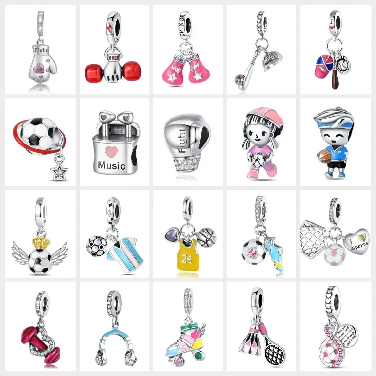 

Sports Games Series Silver 925 Football Basketball Tennis Skating Shoes Gloves Charms Fit Original Bracelet DIY Jewellery Gift
