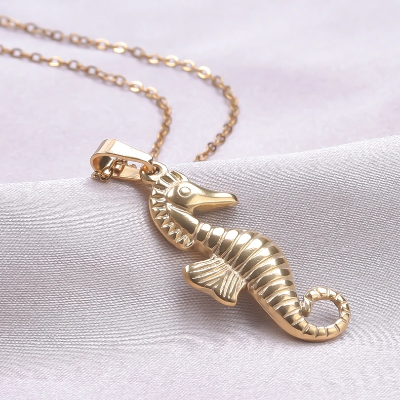 1Pc Stainless Steel Summer Sea Animal Aesthetic Women Necklaces DIY Marine Life Hippocampus Seahorse Pendant Collares Jewelry