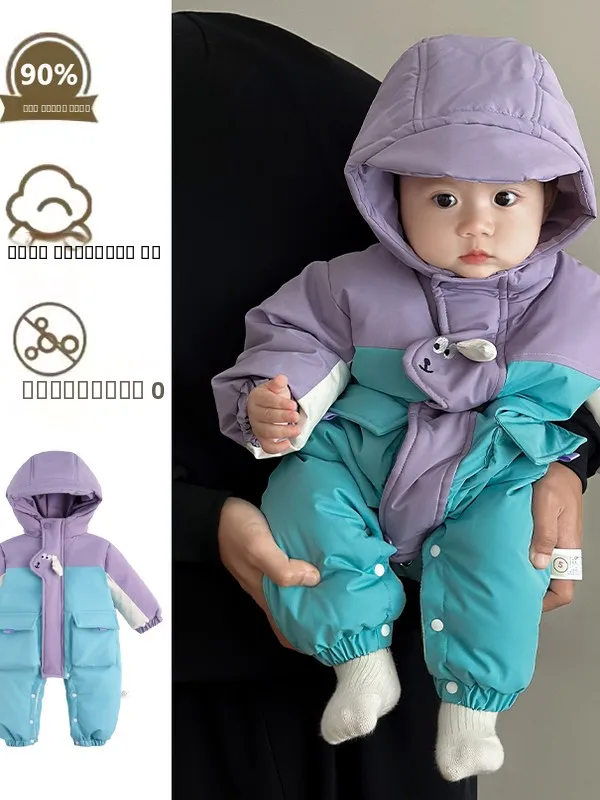 

Baby Winter Faionable Climbing Suit Windproof down Jaet Fce Lined Du down Outdoor Warm Clothes for Babies