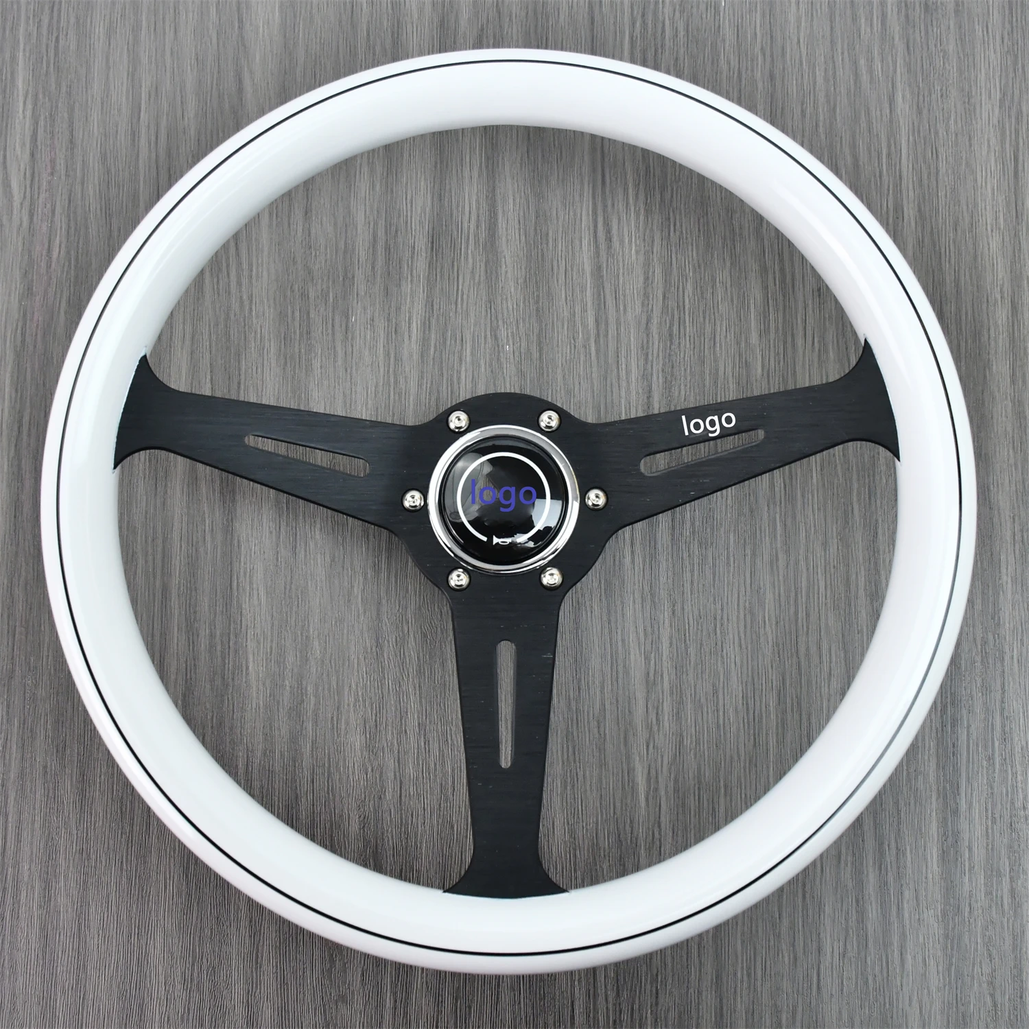 

ABS Brown Wooden Steering Wheel Universal Racing Car Chrome Silver Spoke Wood Grain Auto Steering Wheel
