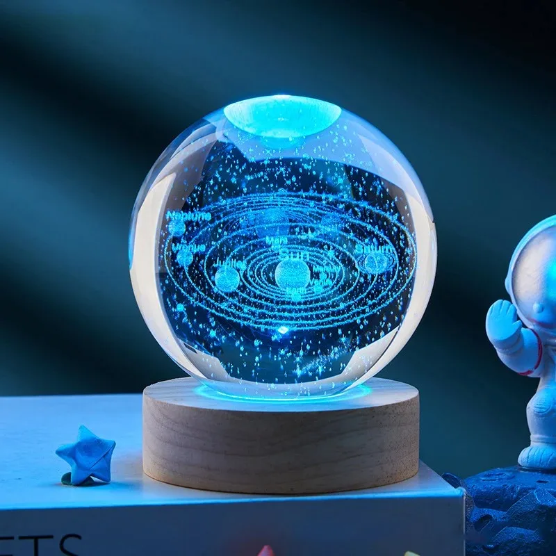 6CM Milky Way Galaxy Solar System Crystal Ball RGB Night Light Children Night Lamp Bedroom Ambient LED Light Creative Gift Decor