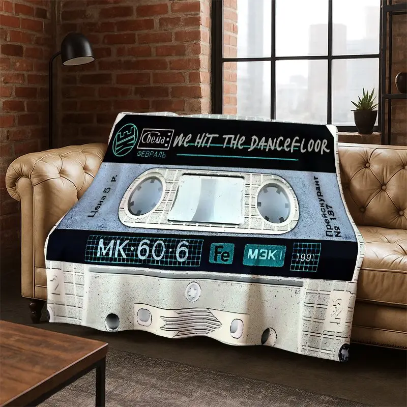 Music Cassette Tape Retro Recorder CD Flannel Blanket Soft Warm Blanket Throw Blanket for Bedroom Living Room Bed Travel Picnic