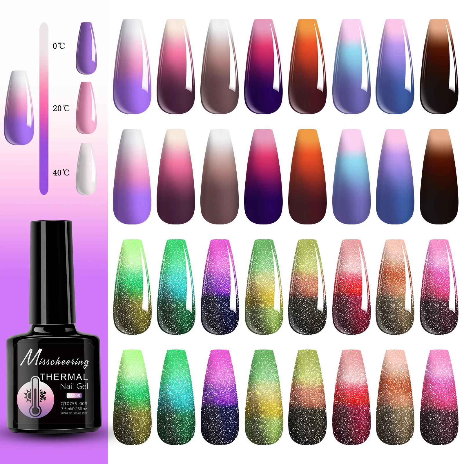 7.5ml Color Changing Gel Nail Polish - Temperature-Sensitive - Soak Off UV LED Nail Art Manicure Gel Polish for Salon Use