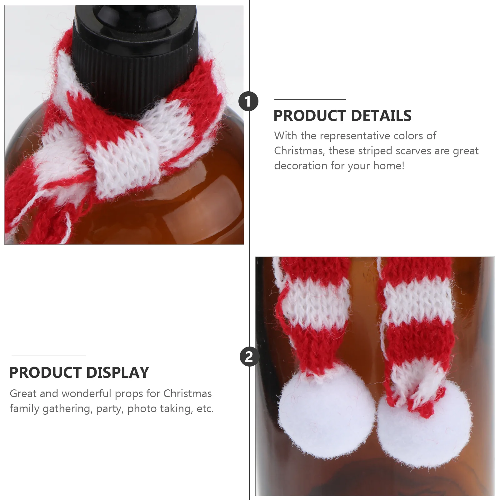 

8Pcs 1x23cm Christmas Striped Scarf Knitted Neckwear for Small Items Home Decoration Red and White Holiday Accessories