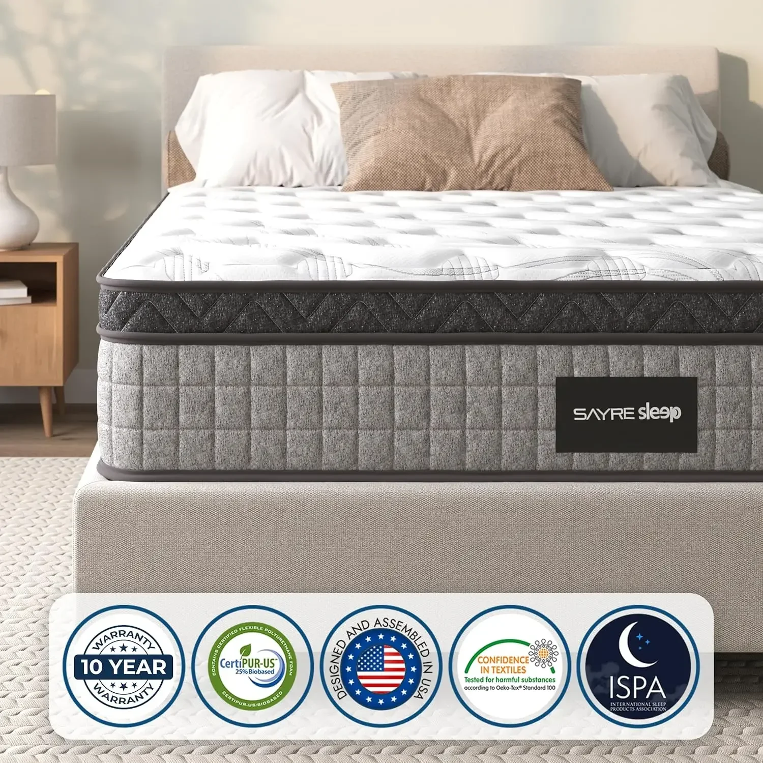 10 Inch Diamond Innerspring Hybrid Mattress with Cooling Gel Memory Foam for Pressure Relief, Motion Isolation Certified