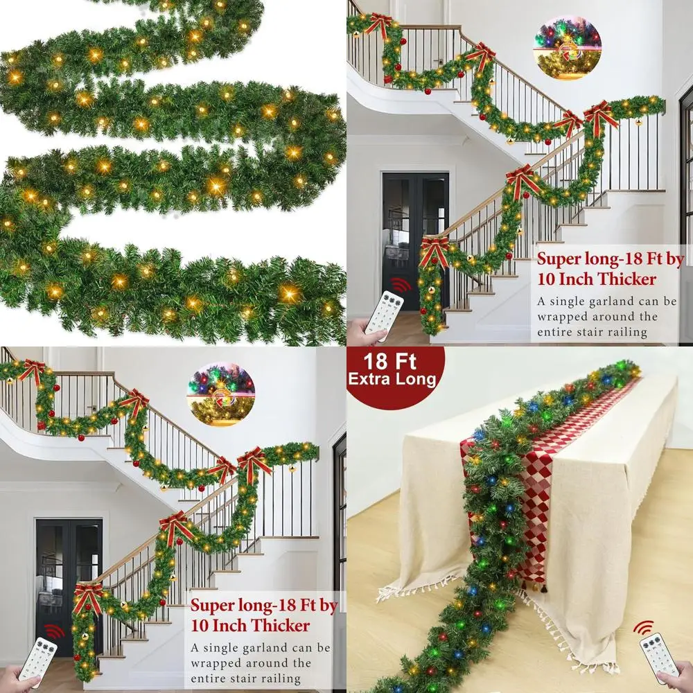 

18 Ft Long Battery-Powered Christmas Garland with 100 Lights, 12 Modes, and Real Touch Cedar for Outdoor/Indoor Use