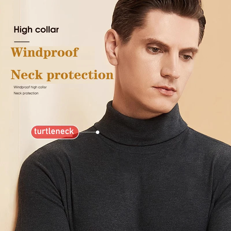 Autumn And Winter Long Johns suits 2 pieces set High-Necked Dralon Thermal Underwear Men's Fleece Lined Heating Bottoming Shirt