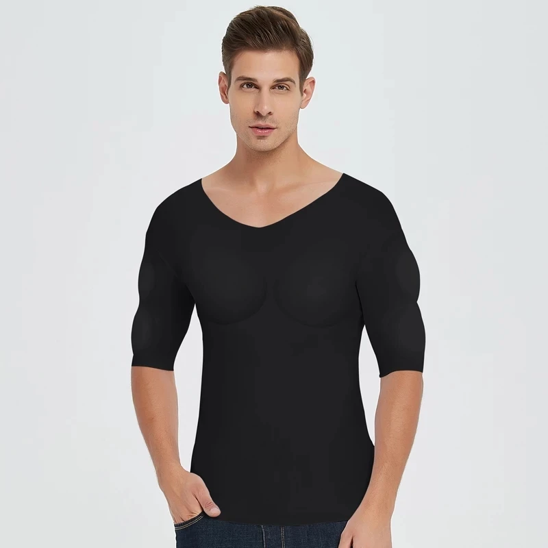 Prayger-ropa interior con almohadillas invisibles para hombre, camisa moldeadora de pecho grande, músculos, Fitness, Tops