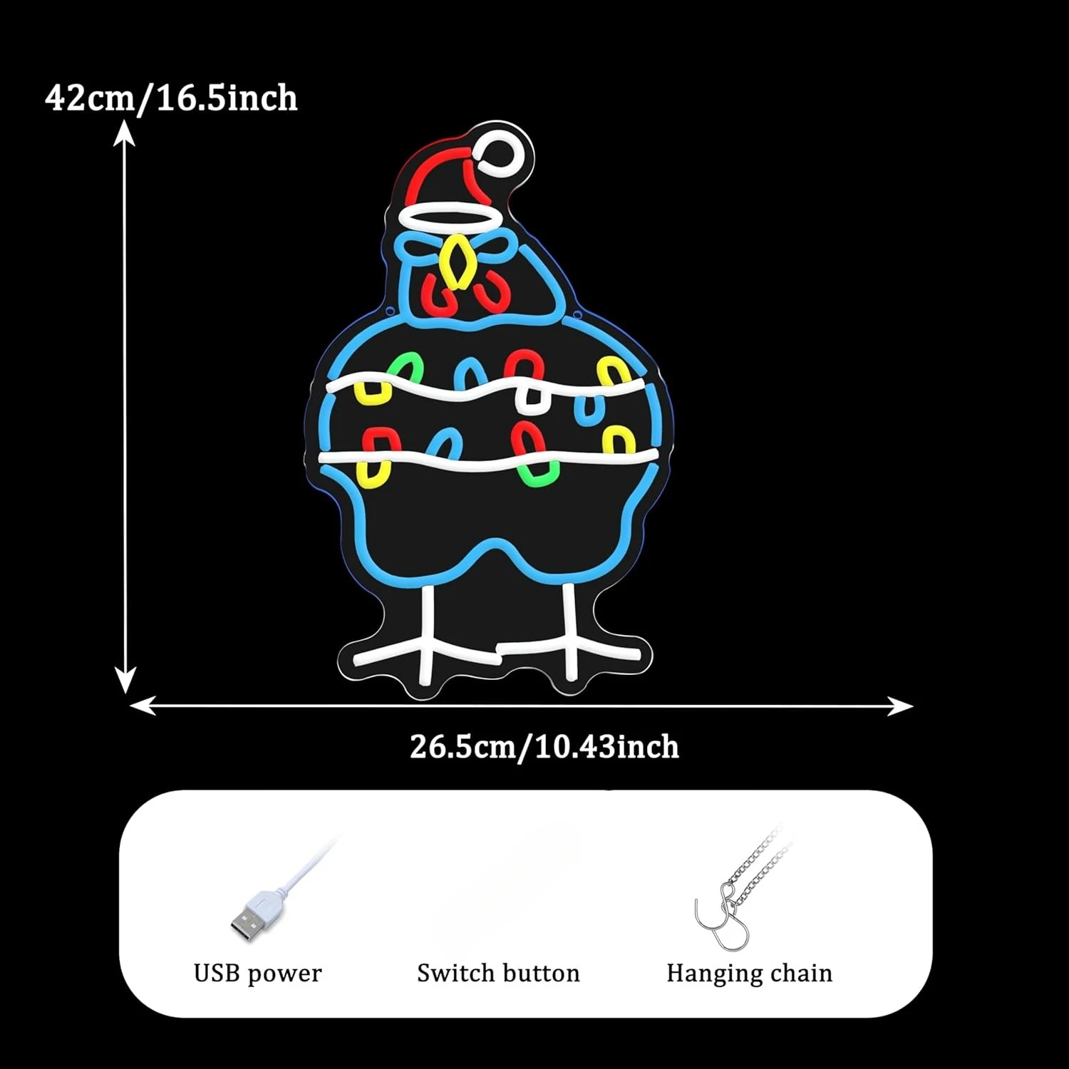 Курица Рождественская неоновая вывеска USB с регулируемой яркостью Санта-Клауса Светодиодный неоновый свет для новогодней вечеринки Гостиная Клубное украшение Рождественский свет Подарок